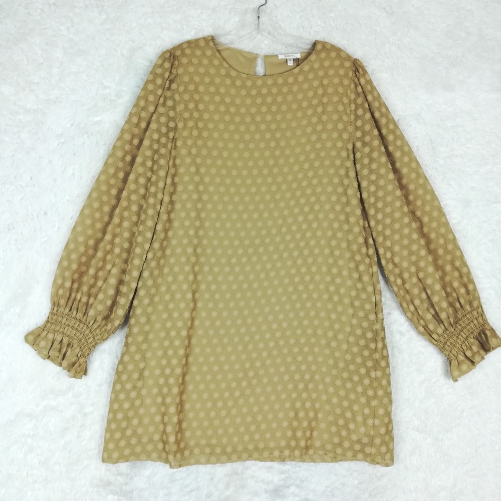Jodift Womens Dress Mini Babydoll Beige Printed Balloon Sleeve S New